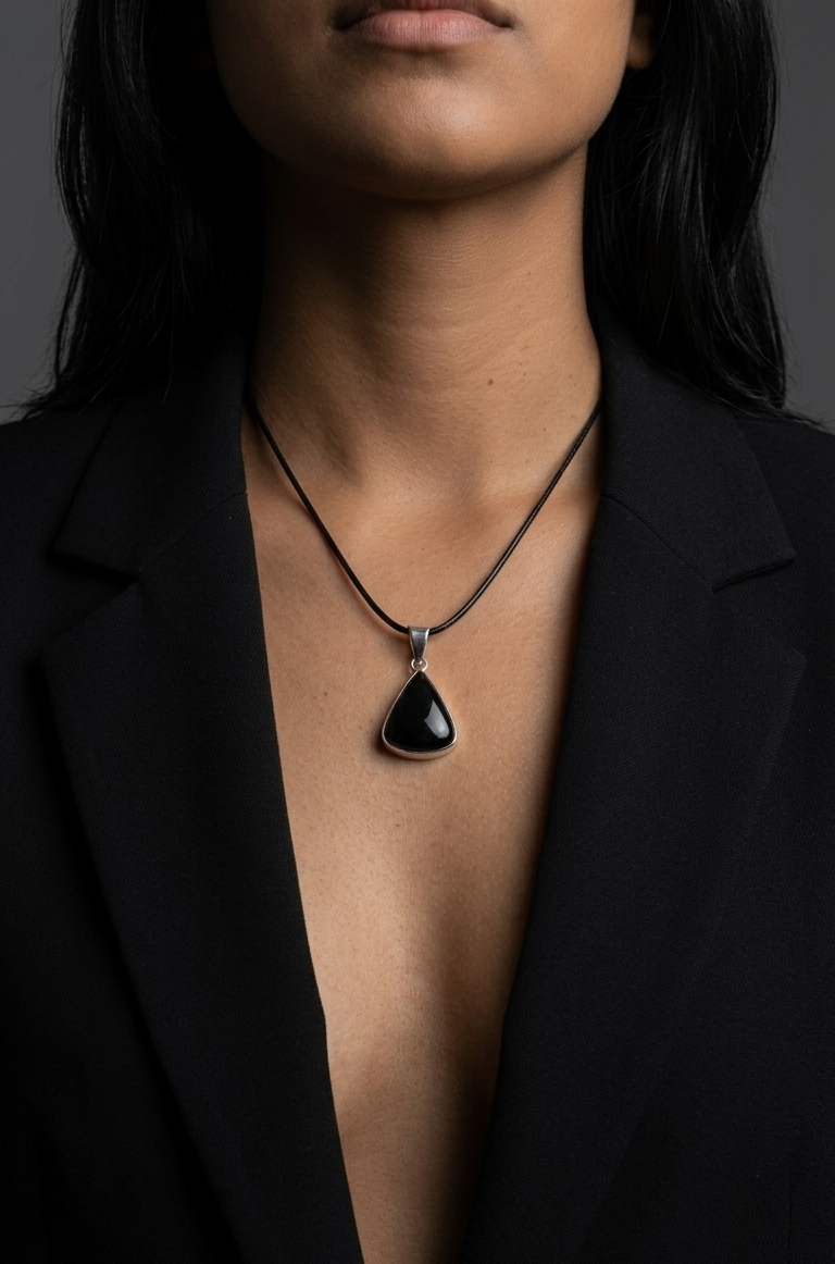 Dije de Turmalina Negra pulida — Plata .925 | Orela