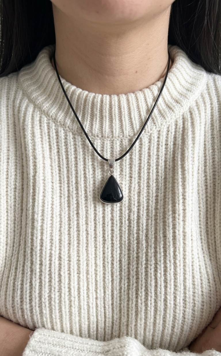 Dije de Turmalina Negra pulida — Plata .925 | Orela