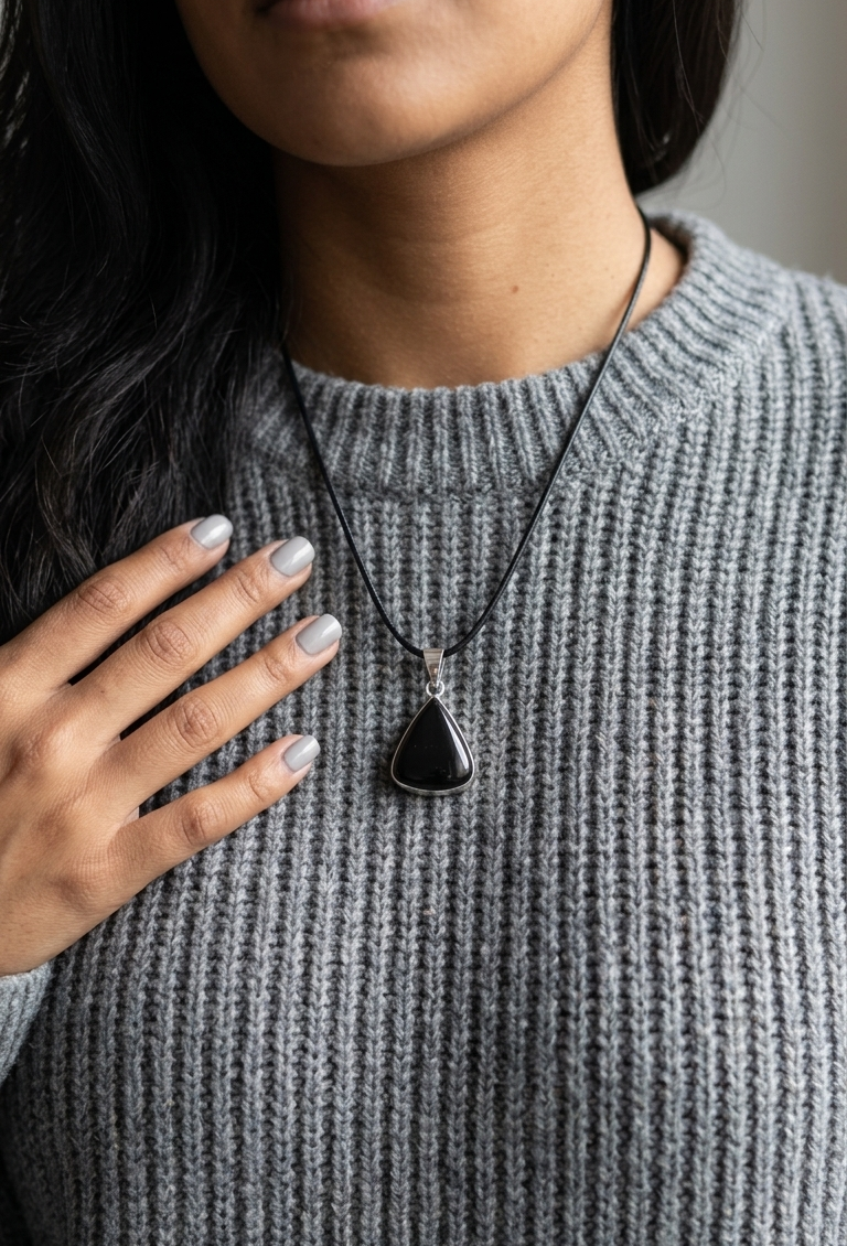 Dije de Turmalina Negra pulida — Plata .925 | Orela
