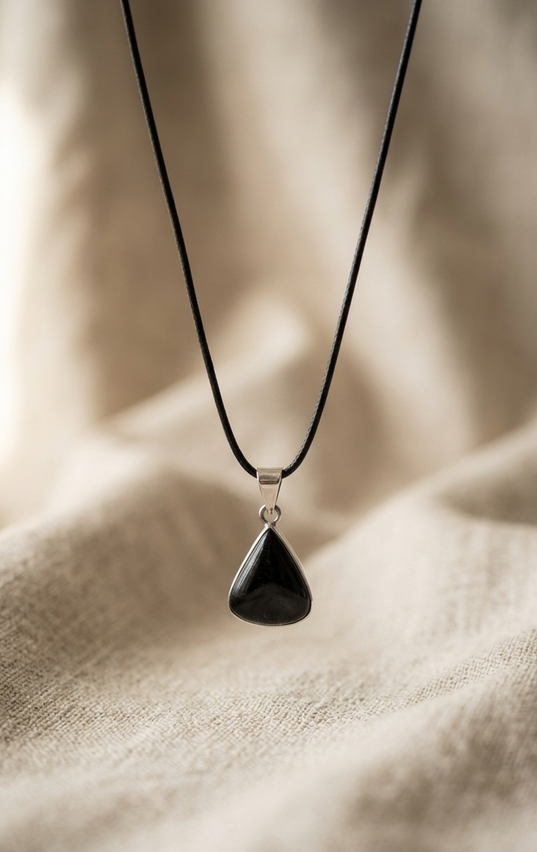 Dije de Turmalina Negra pulida — Plata .925 | Orela